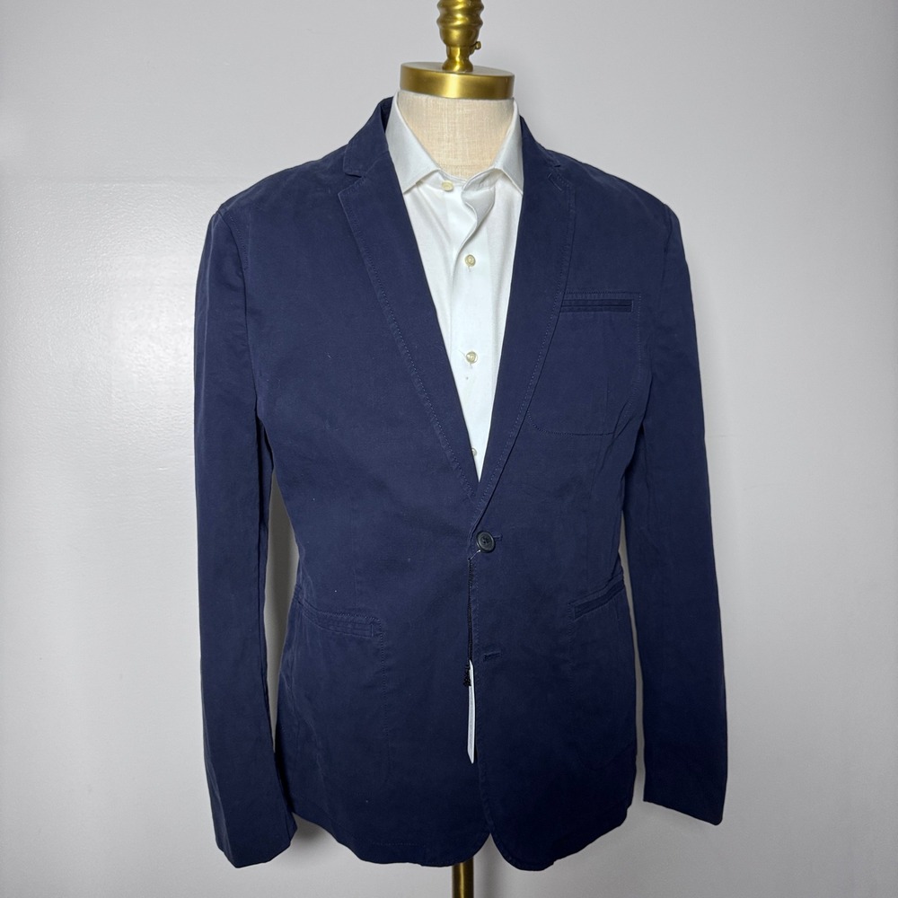 Express Blazer Mens Large Navy Blue Solid Cotton‎ Blend Stretch Two-Button 40R